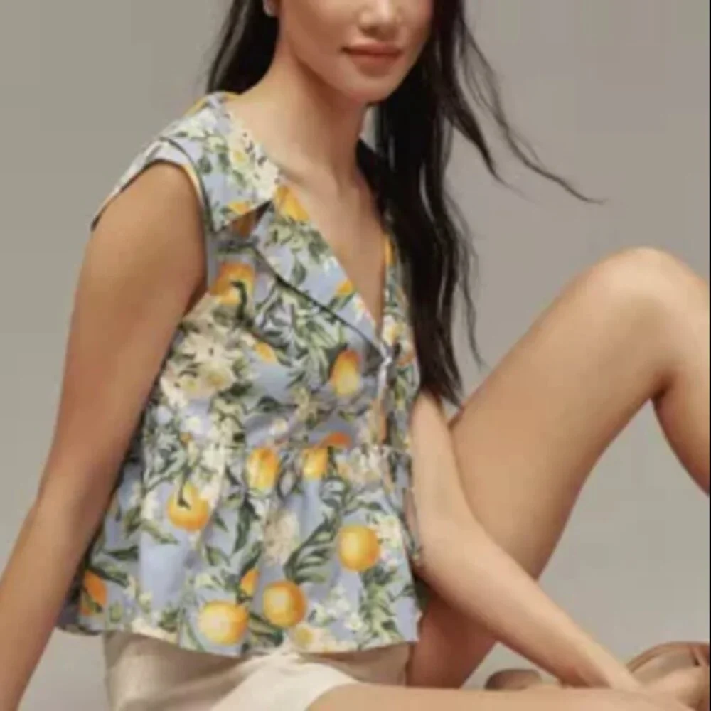 Anthropologie Maeve Babydoll Blouse - Lemons - Picture 2 of 5